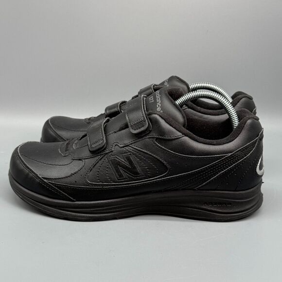 New Balance 577 Men's 9 Black Leather Walking Sneakers Hook & Loop Low Top - Picture 4 of 9